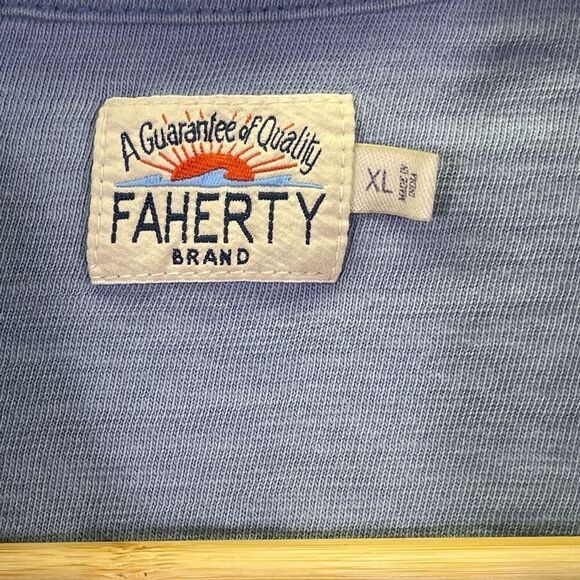 Faherly Blue Organic Cotton Knit Seasons Pocket Short Sleeve Button Up Shirt XL - Picture 2 of 9